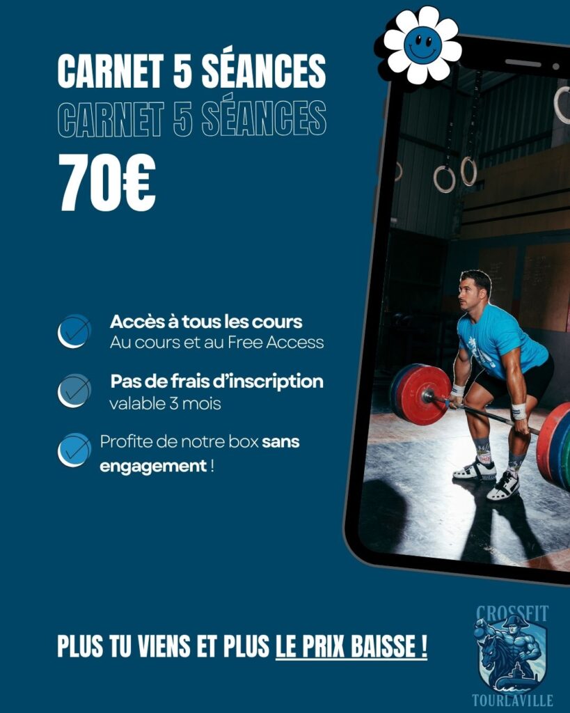Carnet 5 séances CrossFit Cherbourg Tourlaville - Homme haltérophilie barre - Flexibilité sans engagement à petit prix.